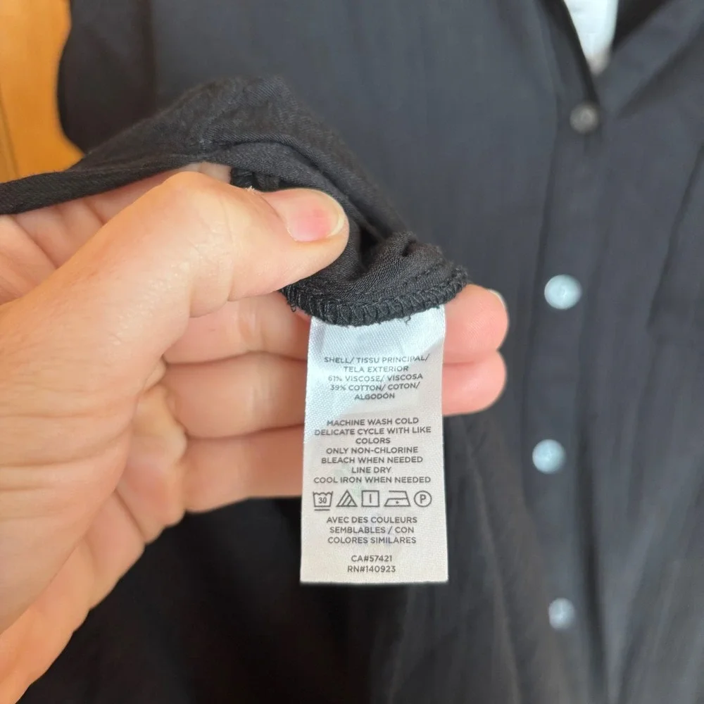 LOFT Black Button Down Dress‎ Women's Size L Shirt Dress Casual Cover up